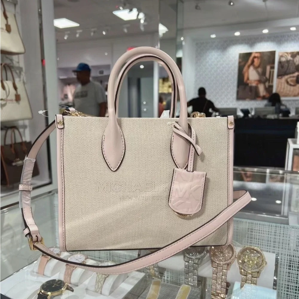 NWT Michael Kors  Mirella Small Shopper Top Zip Crossbody Bag Powder Blush Pink